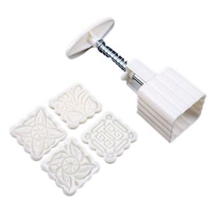 FOUNDTWO 4Pcs Flowers DIY Mooncake Hand Pressure Mould Cakes Baking Tools Pastry Molds