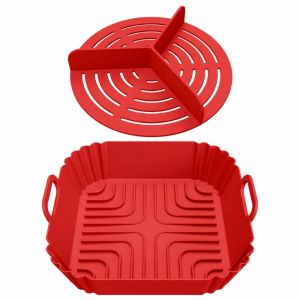 HCHC MALL Cấp thực phẩm Khay nướng làm từ silicone. Sáng tạo Loại riêng biệt Tấm lót nồi chiên không dầu bằng silicone Đa chức năng Linh hoạt Rổ nồi chiên không dầu Hướng dẫn sử dụng nồi chiên không dầu.