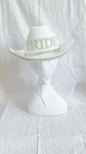 Bride Cowgirl Hat Bride Cowboy Hat With Veil Bachelorette Party Hat Bride To Be hat Bridal Party Hat Bride Cowboy Hat