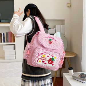 BABYBANG Cartoon Strawberry School Bag Embroidery Bow Student Rucksack Kawaii Large Capacity Girl Backpack Girl