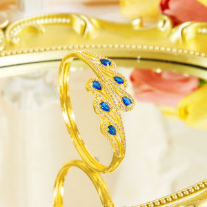 SEQUITO Personality Ladies Wrist Jewelry Pave Setting Blue White Red AAAAA Cubic Zirconia Anniversary Gold Plated Bangle B363