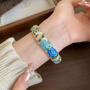 COUPLECOL Hollowed Floral Vintage Cloisonne Bangle Enamel Traditional Womens Hand Bracelet Handicraft Vintage Chinese Flower Bangle Gifts for Women Girl