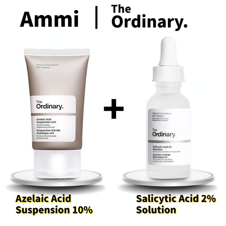 The Ordinary Acne Remover Serum Set - Salicylic Acid 2% Solution BHA+Azelaic Acid Suspension 10% Improve Acne Prone Skin Removes Dead Skin Cells 30ml*2