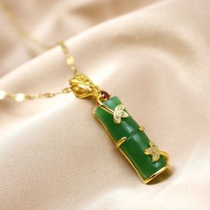 LL 18K GOLD Titanium steel Fashion simple jade Bamboo temperament necklace N8095-N8321
