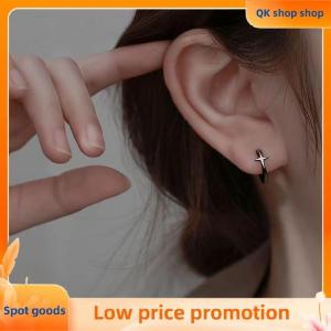 ✨QK shop✨ Four-pointed Star Cross Small Hoop Earrings For Men Women Hip Hop Retro Black Silver-color Street Gothic Ear Jewelry