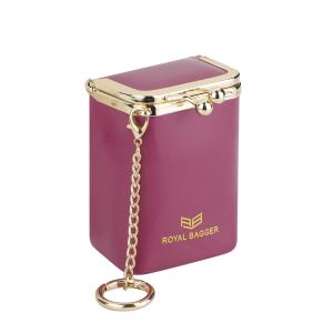 Royal Bagger Mini Chain Cosmetics Case for Women Genuine Cow Leather Retro Kiss Lock Purse Small Lipstick Makeup Bag with Mirror 3241