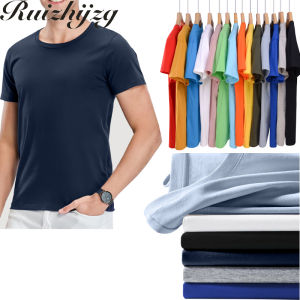 Ruizhijzg S-4XL Mens Short Sleeve T-shirt Round Neck Summer Cotton Shirt Solid Color Business Office Work Top Plus Size