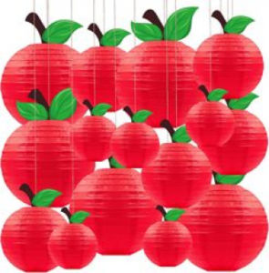 Classroom Decor Red-Shaped Paper Lanterns Back to School Decorations Hanging Fruit Themed Party Lantern Decor 15pcs