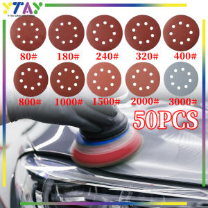 Amplas Bulat Velcro Disc 5 Inch 8 Lubang Paper Grit P80/180/240/320/400/800/1000/1500/2000/3000 5 Lembar Per Ukuran