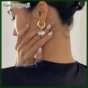 tuokaiguoji จี้ห่วงต่างหูห่วงห่วงหัวใจสีเงินสีทองแบบมินิมอลสไตล์สตรีทของขวัญเครื่องประดับแฟชั่นเกาหลี