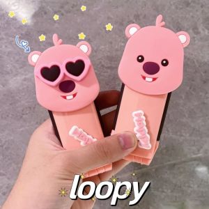 RERAT Loopy ชุดกระจกหวี2 in 1 มินิมินิ ป้องกันไฟฟ้าสถิตและไฟฟ้าสถิต หวีนวดพร้อมกระจก แฟชั่นสำหรับผู้หญิง ลูกแกะแกะ แปรงผมพับได้ เด็ก/เด็กหญิง