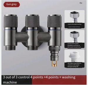 New Stainless steel 3 Way One-in Three-out Angle Valve Washing Machine Balcony Three Head Water Tap