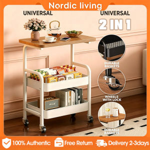 Movable Trolley Cart Steel Storage Rack Bedside SideTable Snack Organizer With Rolling Wheels for Bedroom / Living Room / Kitchen