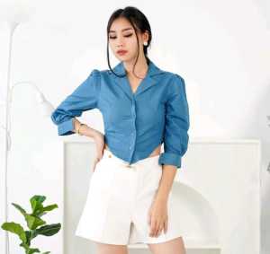 Diskon sale !! Atasan Kemeja Puff Chia Kemeja Blouse Top Wanita