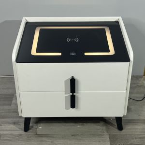 Tủ đầu giường hiện đại 2 ngăn Smart Home có khóa vân tay tích hợp Loa Blutooth cổng USB sạc không dây đèn Led 3 màu