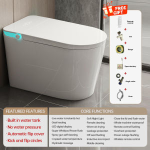 Smart Toilet Built In Water Tank No Water Pressure Limit Radar Sensing Automatic Open Cover Foot Flush With Warm Water Bidet Feminine Wash Remote Control High Configuration