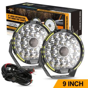 Auxbeam 360-PRO LED Driving Lights 9 inch 270W Round Offroad Lights with 2PCS Amber/Black Protective Covers Bundle High Power Extreme Brightness LED Light Bar Roof Bumper Lights Auxiliary Lights