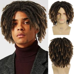 SUTONGXUE Afro Bob Tóc Giả bện ngắn Màu nâu Ombre Rasta Tóc Xoắn móc Tự nhiên Tổng hợp Tóc Giả dreadlocks Dành cho nam