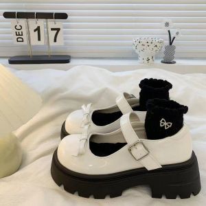 รองเท้าโลฟเฟอร์ 2024 ฤดูร้อนสไตล์รอบนิ้วเท้ารองเท้าหนังขนาดเล็กญี่ปุ่น jk หนา soled รองเท้าเลดี้แมรี่เจน