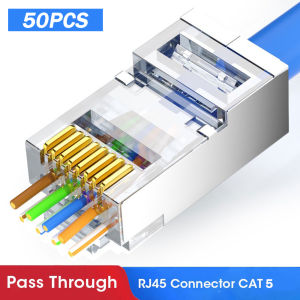 50pcs/100pcs Cat5/Cat6 Ftp Rj45 Passthrough/Tagusan Pass Through Metal Shield Rj45 Connector