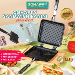 BEST BREAKFAST Sandwich Panini Maker Original Gohappy GHC57 panci panggangan diatas kompor bahan teflon marble anti lengket - pembuat sarapan double pan