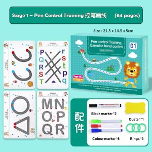 Pen control pre-writing training book kindergarten Erasable writing Training Cards childrens early education entry basic calligraphy writing practice card Reusable Writing/Drawing Exercise Cards buku Latihan menulis 可擦写幼儿园控笔训练本 TT16