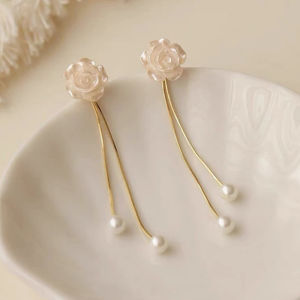 【Pharaoh🎀COD】Anting Rumbai Bunga Camelia Antik Anting Liontin Mutiara Anting Indera Tingkat Lanjut
