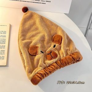 Kawaii Dry Hair Hat Cartoon Cute Capybara Soft Towel Girls Coral Fleece Water Absorbing Quick Drying Bath Hat