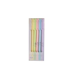 MD-A48 Pulpen Gel 6IN1 Motif Polos Warna Pastel Gaya Korea / Alat Tulis Pena Cair 0.5mm / Pena