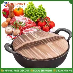 【HOSPORT】 Chinese Wok Pan with Lid & Dual Handle Uncoated Skillet Home Kitchen Accessory
