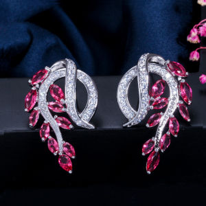 SEQUITO Thai Style White Gold Color Full Pave Setting Colorful AAA Cubic Zircon Symmetric Wing Shape Big Long Stud Earrings Ladies Jewelry Accessories SE713