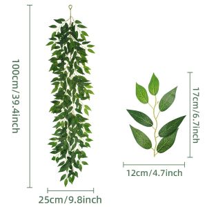 BHYJGD 100cm/200cm Artificial Leaves Vine Silk Material Green Artificial Sand Jujube Leaves Realistic Vine Design Simulated Willow Vine Home Decoration