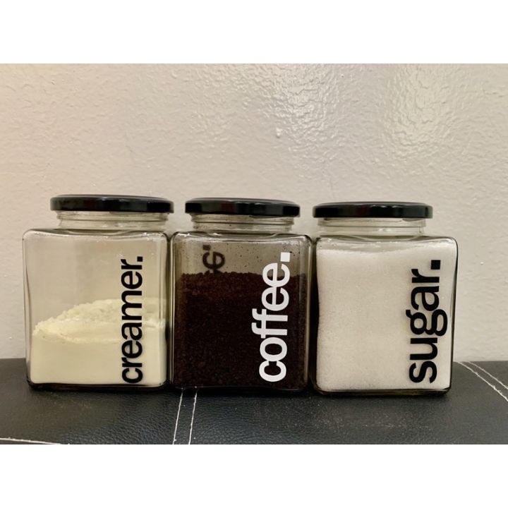 3pcs 400ml Jar Coffee Sugar Cream Condiments Container with Black Label
