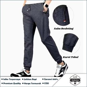 Celana Jogger Slimfit Dewasa Bahan Babyterry Tebal Saku Resleting