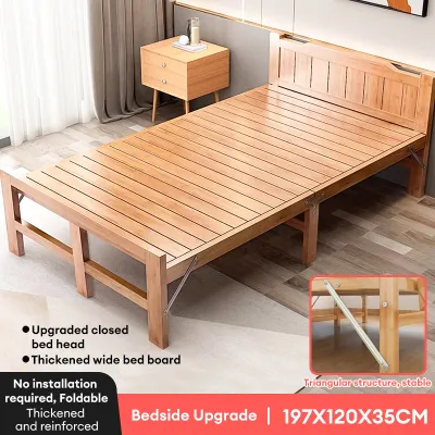 【On Hand】 Folding Bed Bamboo 80/100/120/150CM Home Single Bed Portable Foldable Office Bed Save Space Summer