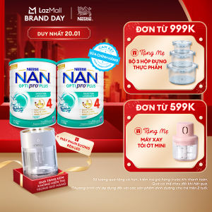 [CHỈ 20.01 QT Đơn 599K/999K] [Tặng Máy phun sương đèn LED] Bộ 2 Lon Sữa bột Nestlé NAN OPTIPRO PLUS 4 với 5HMO xuất xứ Thụy Sĩ - Hộp 1500g cho bé từ 2 - 6 tuổi - Sữa công thức dinh dưỡng cho trẻ giúp hỗ trợ tiêu hóa đề kháng trí não