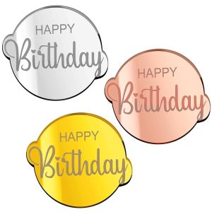 30 Pcs Acrylic Cupcake Toppers Happy Birthday Cake Disc Mirror Acrylic Cake Topper Engraved Personalized Cake TopperAcrylic Cake Charm Name Custom Cake Decorations for Decor (Hexagon)
