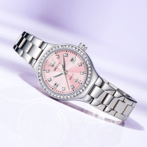 OLEVS 5628 Quartz Women Fashion Watch Gift Round-dial Stainless Steel Watchband Wristwatch Calendar
