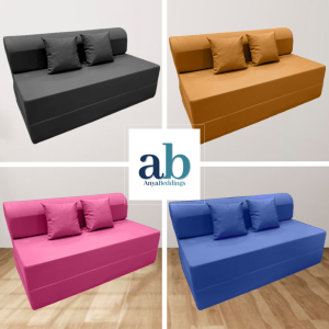 Family /  Queen Sofabed Full Cover with Long Zipper 3 Foldable with  Curved Head/Squarehead -  Plain Color