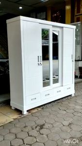 Lemari Pakaian 4 Pintu Sliding Hijab Kayu Blokteak Duco Premium/trinityjayafurniture