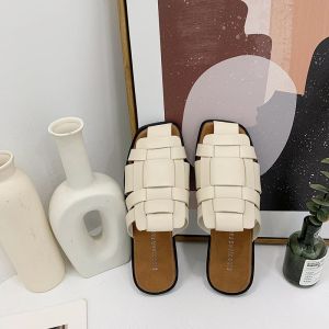 [FreeShipping] Womens Open-Toe Slippers for Outdoor Wear 2026 Summer New Vintage Beach Flat Woven Sandals Versatile Lazy Mule Shoes