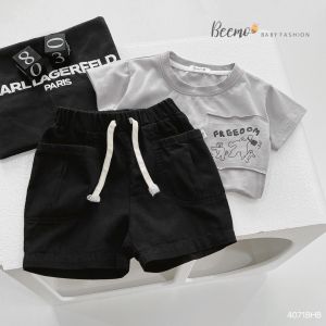 BE142 Bộ áo thun quần đùi BEEMO quần áo bé trai phong cách Hàn Quốc dễ thương