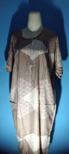 Daster Jumbo Satin Motif Geometris Lengan Puff Warna Lavender/Persik/Ungu Tua/Anggrek Abu-abu