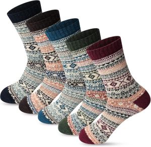 FYC  Winter Womens Socks  -  Wool Warm Thick Knitted Comfortable Crew Casual Retro Soft Socks  -  Christmas Gift  - 5  Double Pack