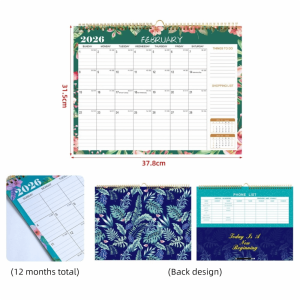 DSFSI Large Date Blocks 2026 Wall Calendar Floral Design English Version Monthly Planner 12 Months Aesthetic Design Hanging Planner Office Use