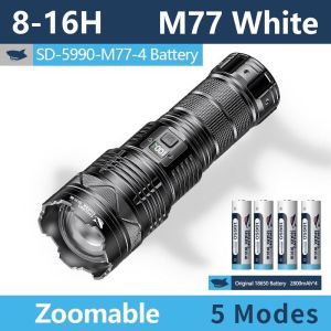 Smiling Shark Flashlight Original SD5990 Super Bright Torch light Led M77 13000LM Powerful Strong Bright Long Shot USB Rechargeable Zoomable Torch 11200mAh Power Dispaly Outdoor Camping Fishing Hiking Car Emergency With Hammer Lamp