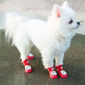 OUTOPEN 4Pcs Cartoon Pattern Pets Rainshoe Candy Colors PVC Puppy Rain Shoes Useful Wear-resistant Monkey Print Pet Rain Boots for Outdoor