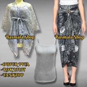 Baju Oneset Kondangan Wanita Kekinian Kebaya Modern Cape Outer Brukat Batwing Variasi Tali