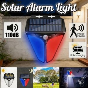 Solar Security Alarm Light Human Body Sensor Warning Light Safety Flashing Lamp Outdoor Solar Light