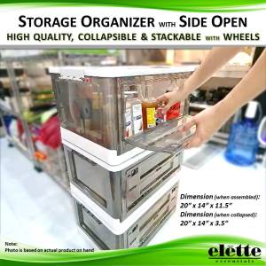 High Quality Collapsible & Stackable Storage Box Organizer with Lid Side Open and Wheels (1pc)